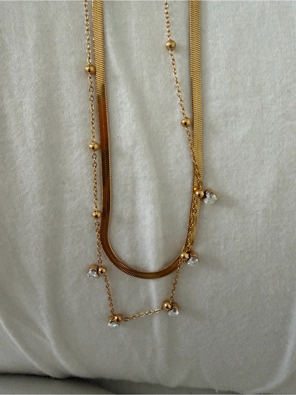 Gold Layered Necklace with Crystal Accents - Women Jewelry